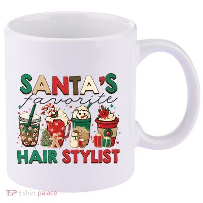 Retro Hair Stylist Christmas SantaS Favorite Barber 11oz C Handle Ceramic Mug