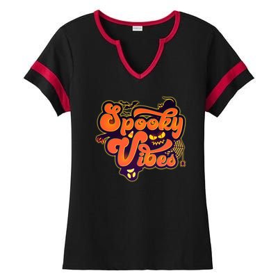 Retro Halloween Spooky Vibes Ladies Halftime Notch Neck Tee