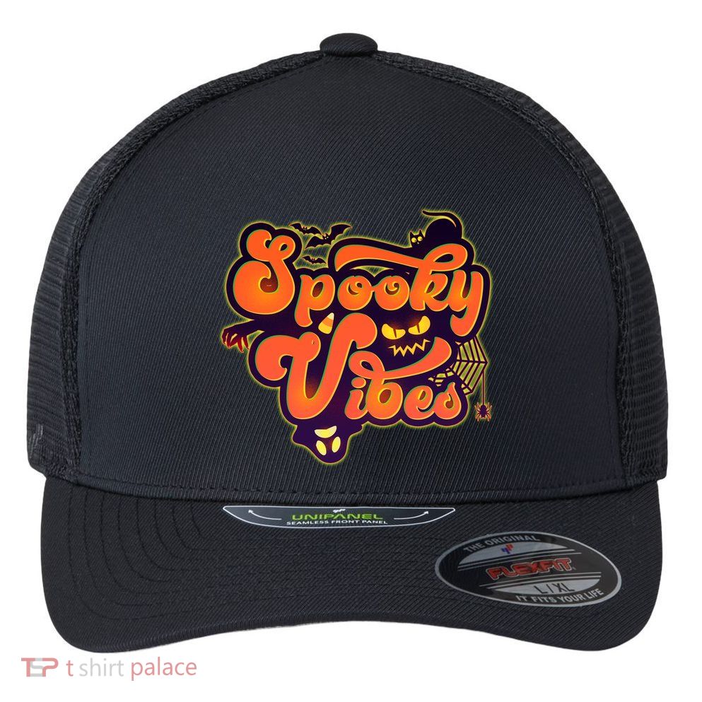 Retro Halloween Spooky Vibes Flexfit Unipanel Trucker Cap