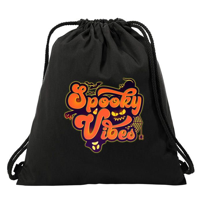 Retro Halloween Spooky Vibes Drawstring Bag
