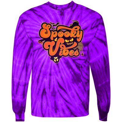 Retro Halloween Spooky Vibes Tie-Dye Long Sleeve Shirt