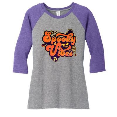 Retro Halloween Spooky Vibes Women's Tri-Blend 3/4-Sleeve Raglan Shirt