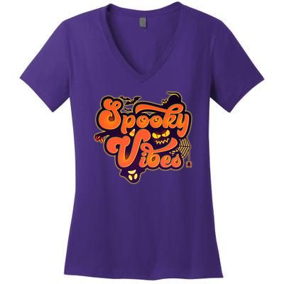 Retro Halloween Spooky Vibes Women's V-Neck T-Shirt