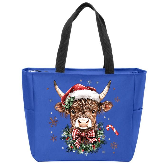 Retro Howdy Santa Cow Heifer Coquette Christmas Western Xmas Gift Zip Tote Bag