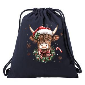 Retro Howdy Santa Cow Heifer Coquette Christmas Western Xmas Gift Drawstring Bag