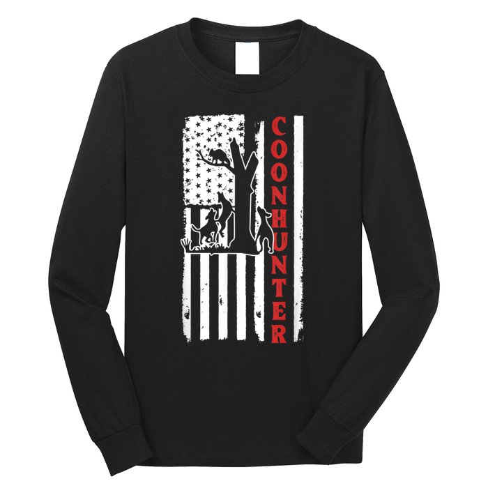 Raccoon Hunting Season USA Flag Coon Hunter Long Sleeve Shirt