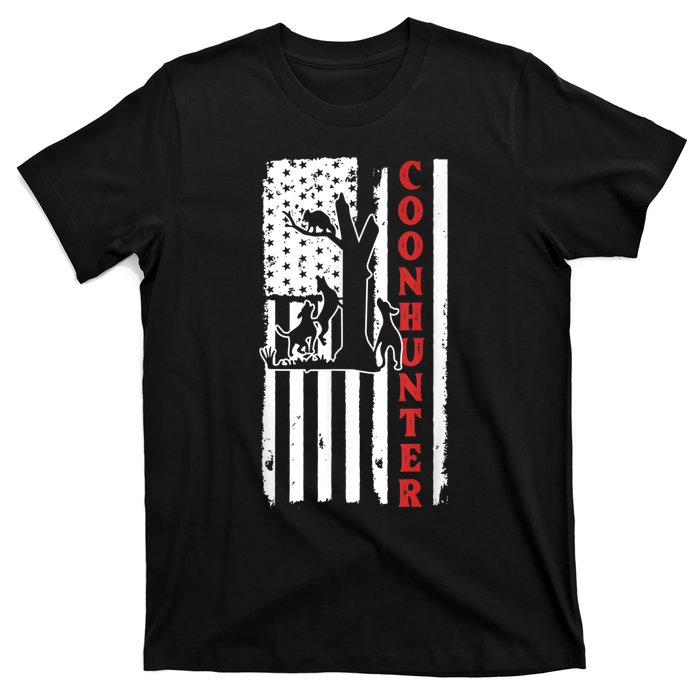 Raccoon Hunting Season USA Flag Coon Hunter T-Shirt