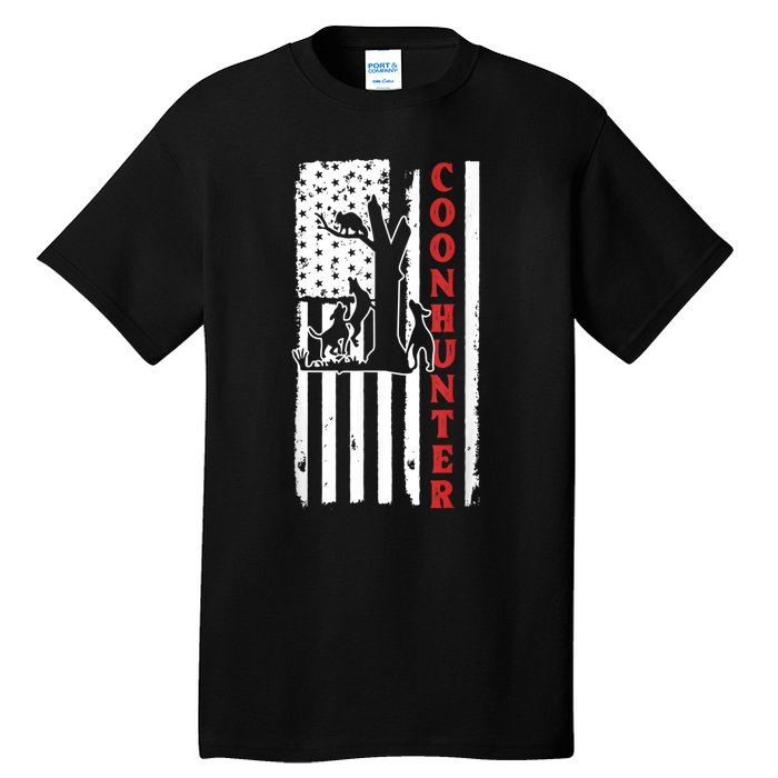 Raccoon Hunting Season USA Flag Coon Hunter Tall T-Shirt