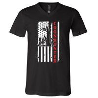 Raccoon Hunting Season USA Flag Coon Hunter V-Neck T-Shirt