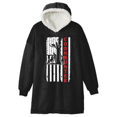 Raccoon Hunting Season USA Flag Coon Hunter Hooded Wearable Blanket