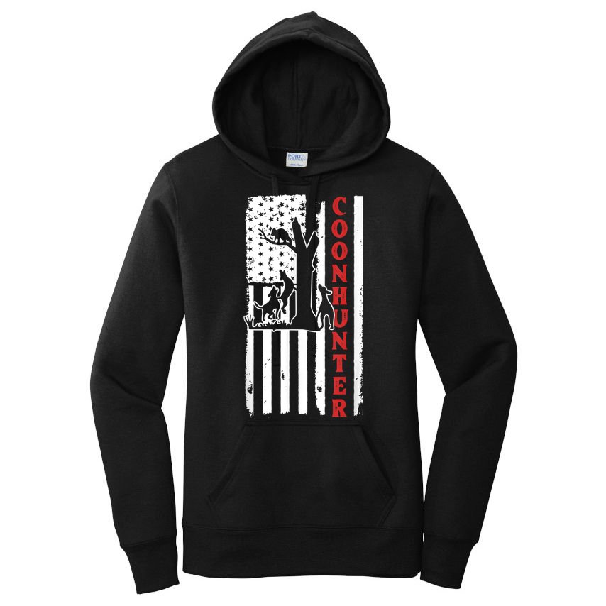 Raccoon Hunting Season USA Flag Coon Hunter Women's Pullover Hoodie