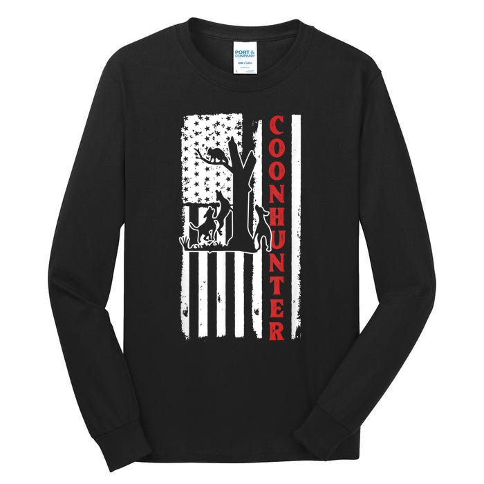 Raccoon Hunting Season USA Flag Coon Hunter Tall Long Sleeve T-Shirt