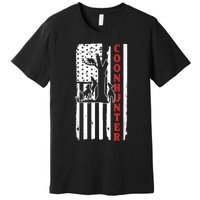 Raccoon Hunting Season USA Flag Coon Hunter Premium T-Shirt