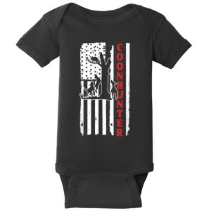 Raccoon Hunting Season USA Flag Coon Hunter Baby Bodysuit