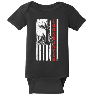 Raccoon Hunting Season USA Flag Coon Hunter Baby Bodysuit