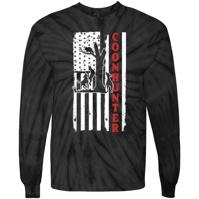 Raccoon Hunting Season USA Flag Coon Hunter Tie-Dye Long Sleeve Shirt