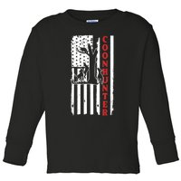 Raccoon Hunting Season USA Flag Coon Hunter Toddler Long Sleeve Shirt