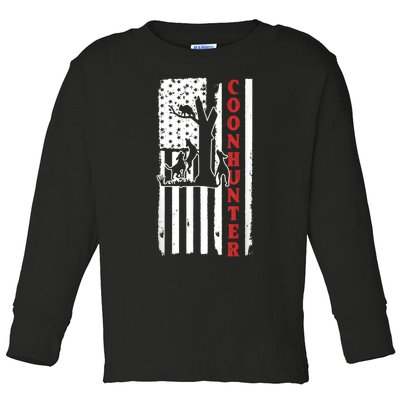 Raccoon Hunting Season USA Flag Coon Hunter Toddler Long Sleeve Shirt