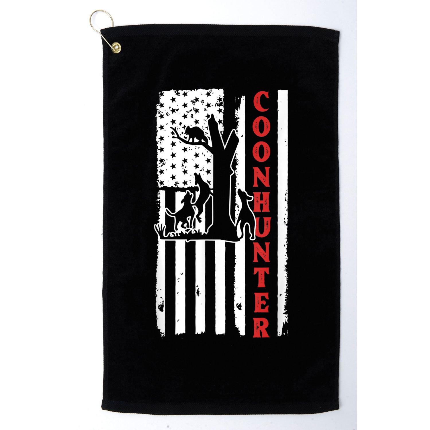 Raccoon Hunting Season USA Flag Coon Hunter Golf Towel