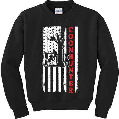 Raccoon Hunting Season USA Flag Coon Hunter Kids Sweatshirt