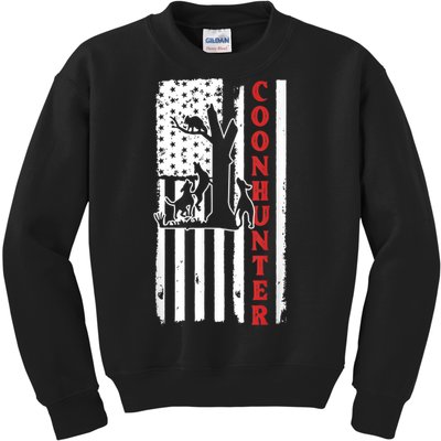 Raccoon Hunting Season USA Flag Coon Hunter Kids Sweatshirt