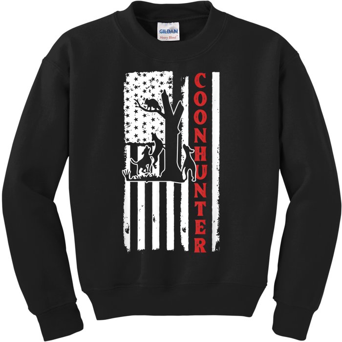 Raccoon Hunting Season USA Flag Coon Hunter Kids Sweatshirt