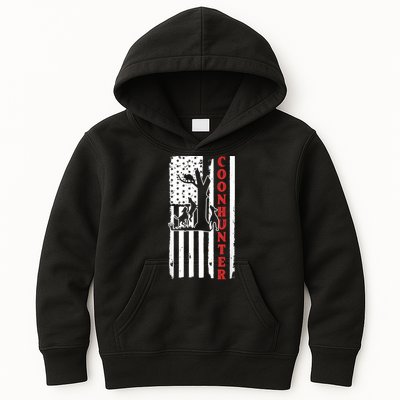 Raccoon Hunting Season USA Flag Coon Hunter Kids Hoodie