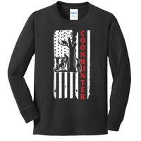 Raccoon Hunting Season USA Flag Coon Hunter Kids Long Sleeve Shirt