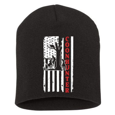 Raccoon Hunting Season USA Flag Coon Hunter Short Acrylic Beanie