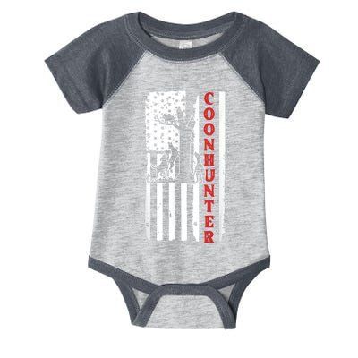 Raccoon Hunting Season USA Flag Coon Hunter Infant Baby Jersey Bodysuit