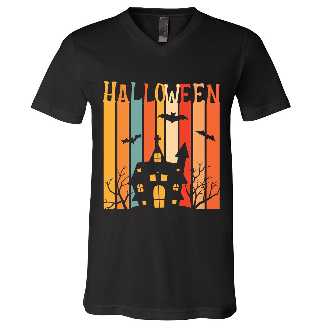 Retro Halloween Scary House V-Neck T-Shirt