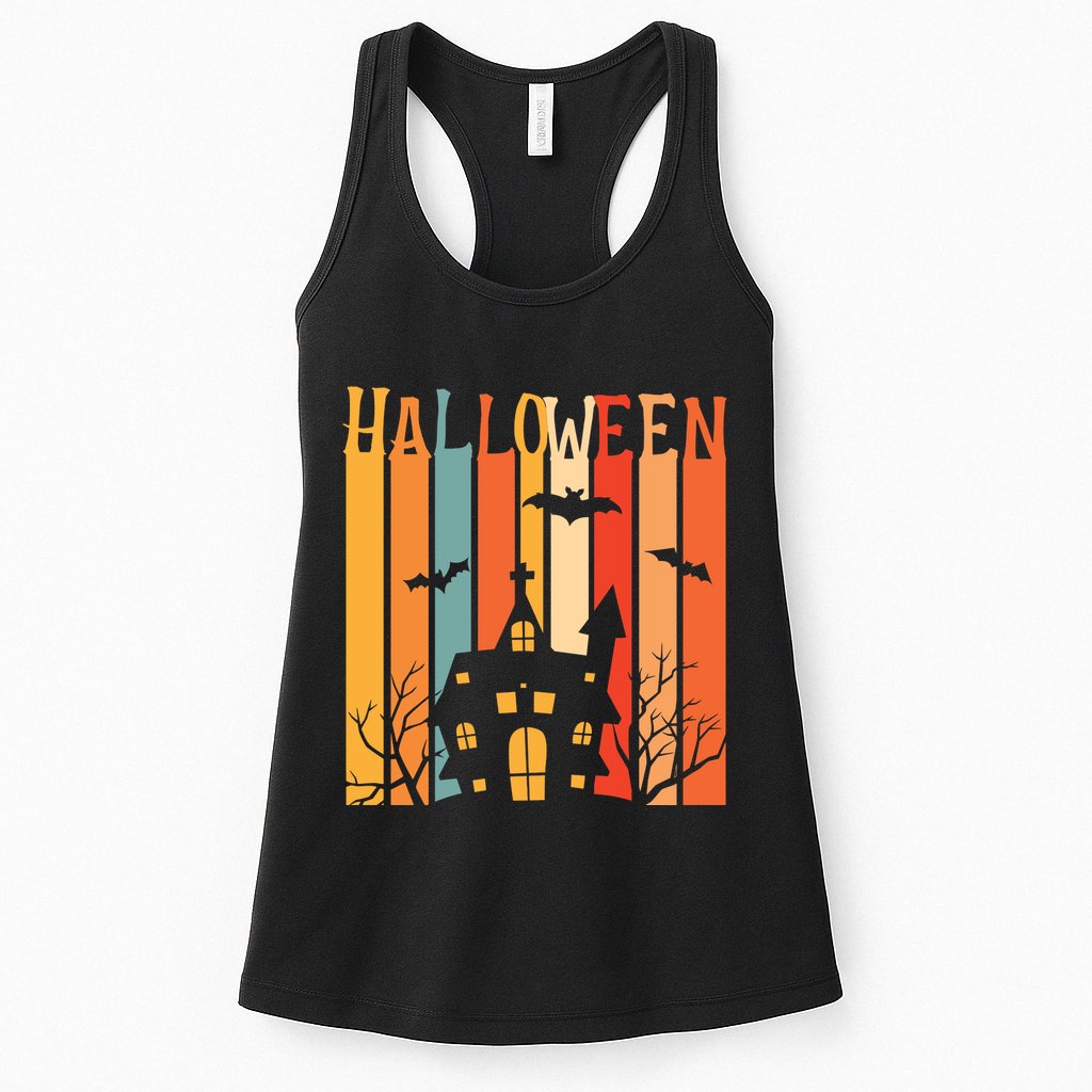 Retro Halloween Scary House Womens Tank Top