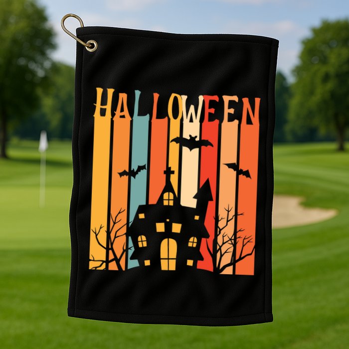 Retro Halloween Scary House Golf Towel
