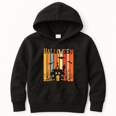 Retro Halloween Scary House Kids Hoodie
