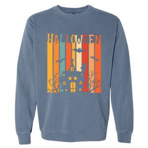 Retro Halloween Scary House Garment-Dyed Sweatshirt