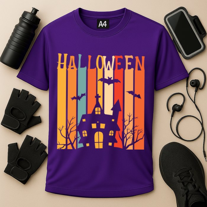 Retro Halloween Scary House Cooling Performance Crew T-Shirt