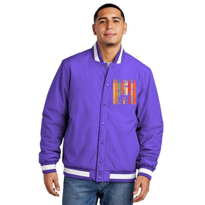 Retro Halloween Scary House Insulated Varsity Jacket