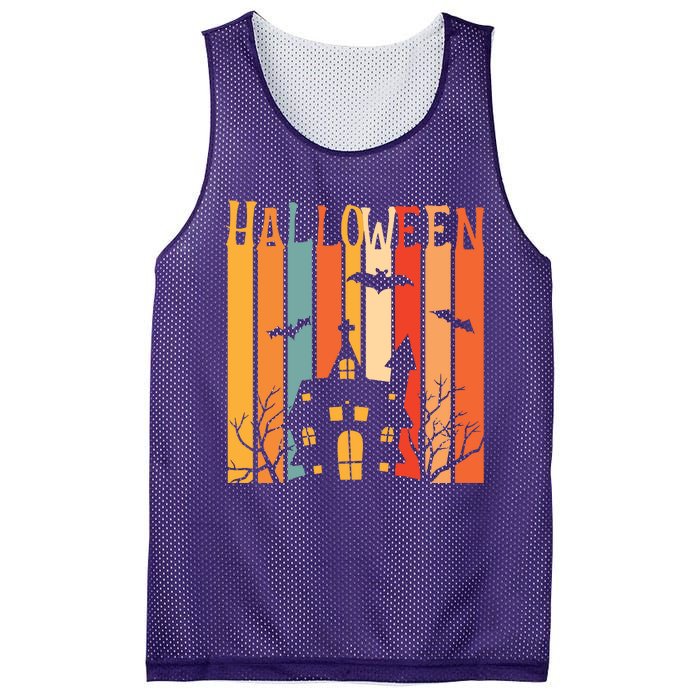 Retro Halloween Scary House Mesh Reversible Basketball Jersey Tank