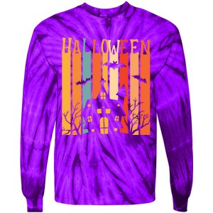 Retro Halloween Scary House Tie-Dye Long Sleeve Shirt