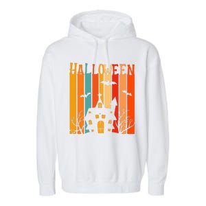 Retro Halloween Scary House Garment-Dyed Fleece Hoodie