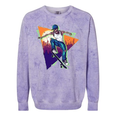 Retro Halloween Skateboarding Skater Skeleton Colorblast Crewneck Sweatshirt