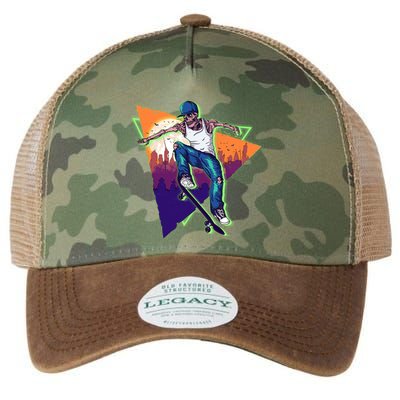 Retro Halloween Skateboarding Skater Skeleton Legacy Tie Dye Trucker Hat