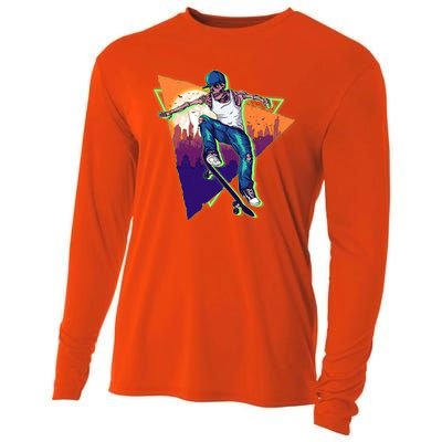 Retro Halloween Skateboarding Skater Skeleton Cooling Performance Long Sleeve Crew