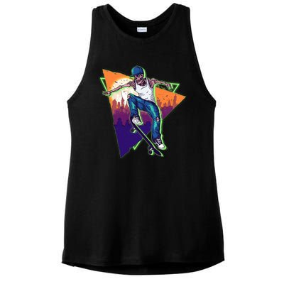 Retro Halloween Skateboarding Skater Skeleton Ladies PosiCharge Tri-Blend Wicking Tank