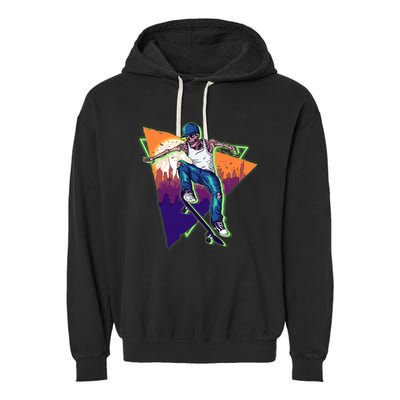 Retro Halloween Skateboarding Skater Skeleton Garment-Dyed Fleece Hoodie