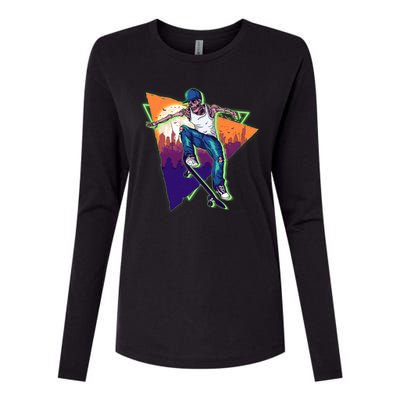 Retro Halloween Skateboarding Skater Skeleton Womens Cotton Relaxed Long Sleeve T-Shirt