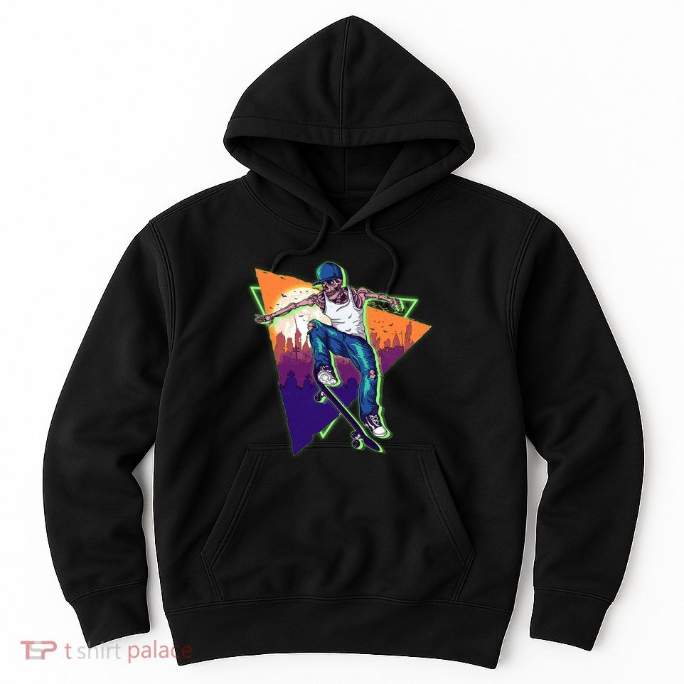 Retro Halloween Skateboarding Skater Skeleton Hoodie
