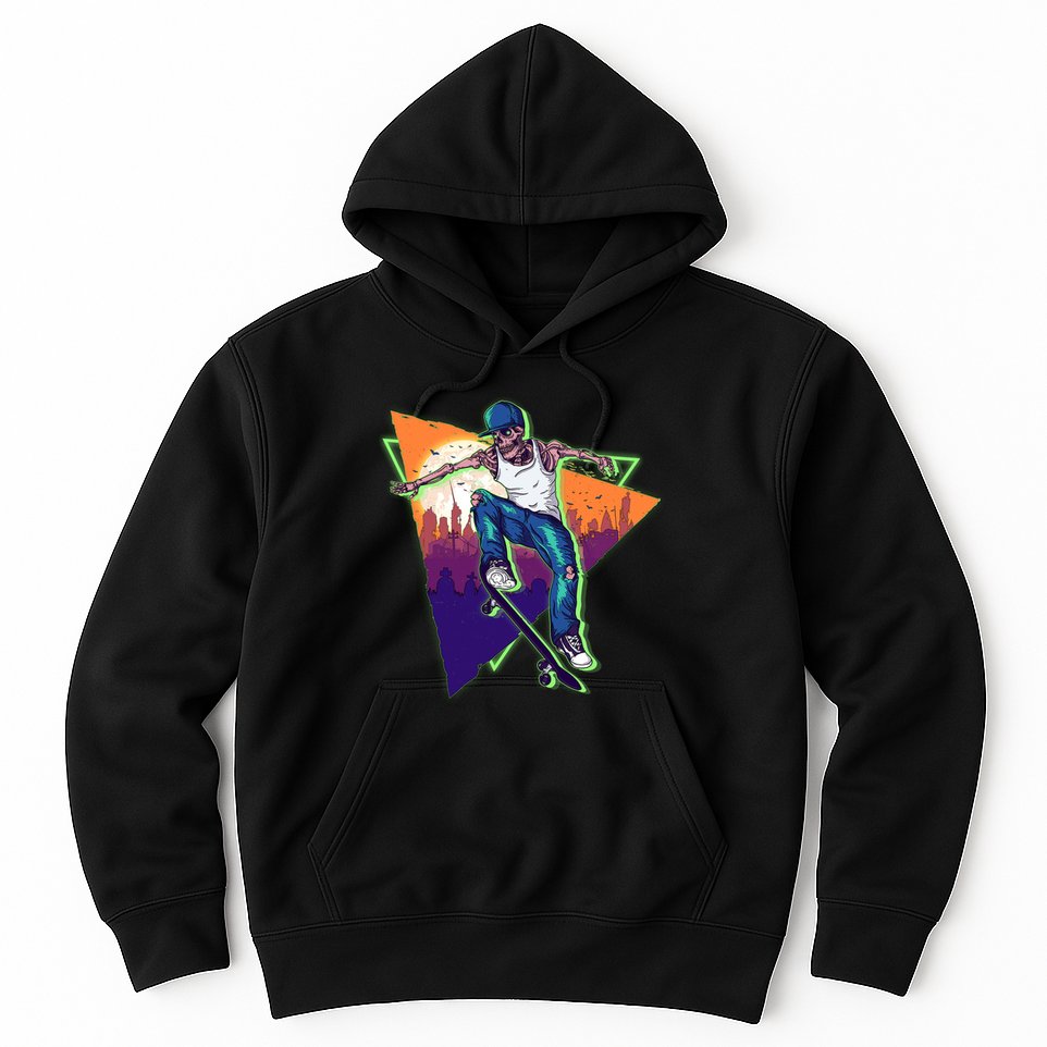 Retro Halloween Skateboarding Skater Skeleton Hoodie