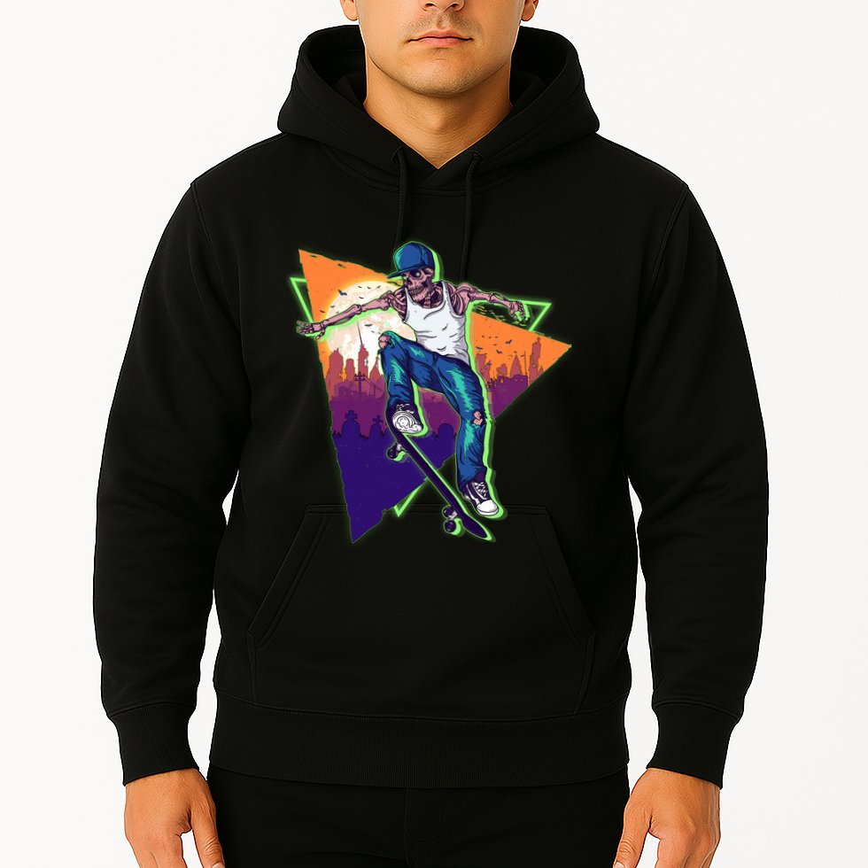 Retro Halloween Skateboarding Skater Skeleton Hoodie