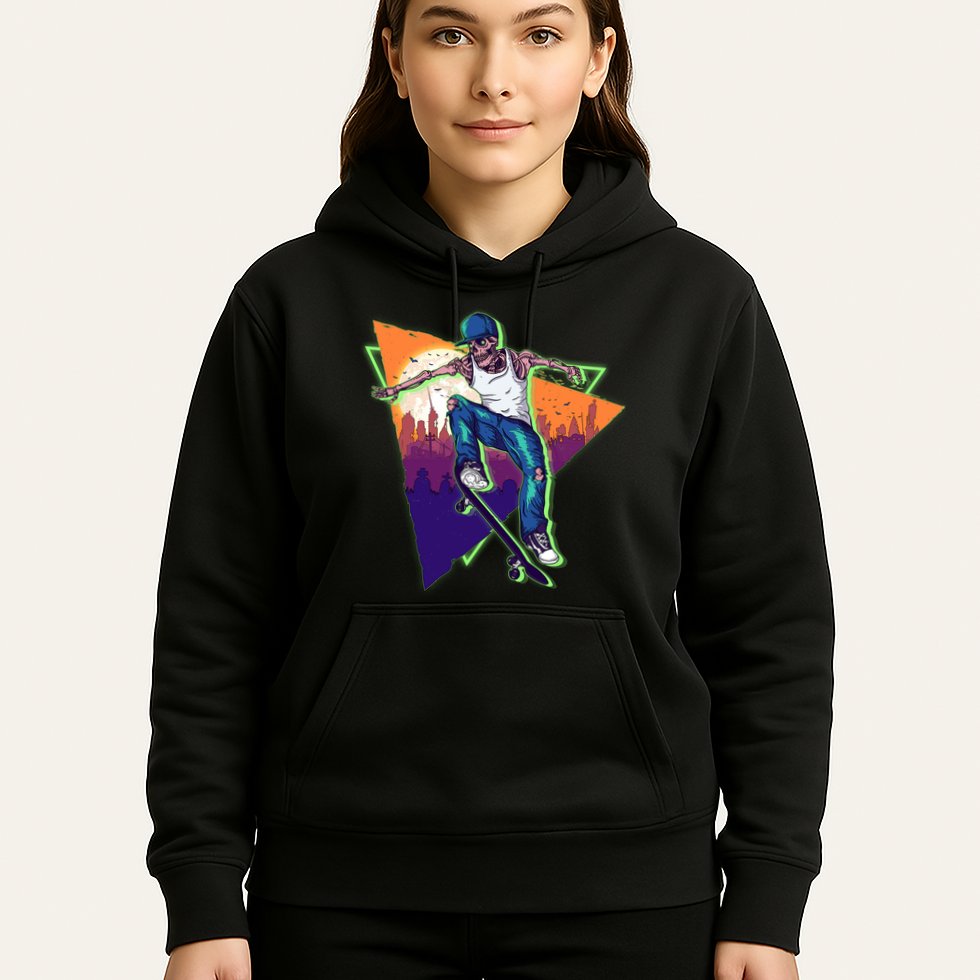Retro Halloween Skateboarding Skater Skeleton Hoodie